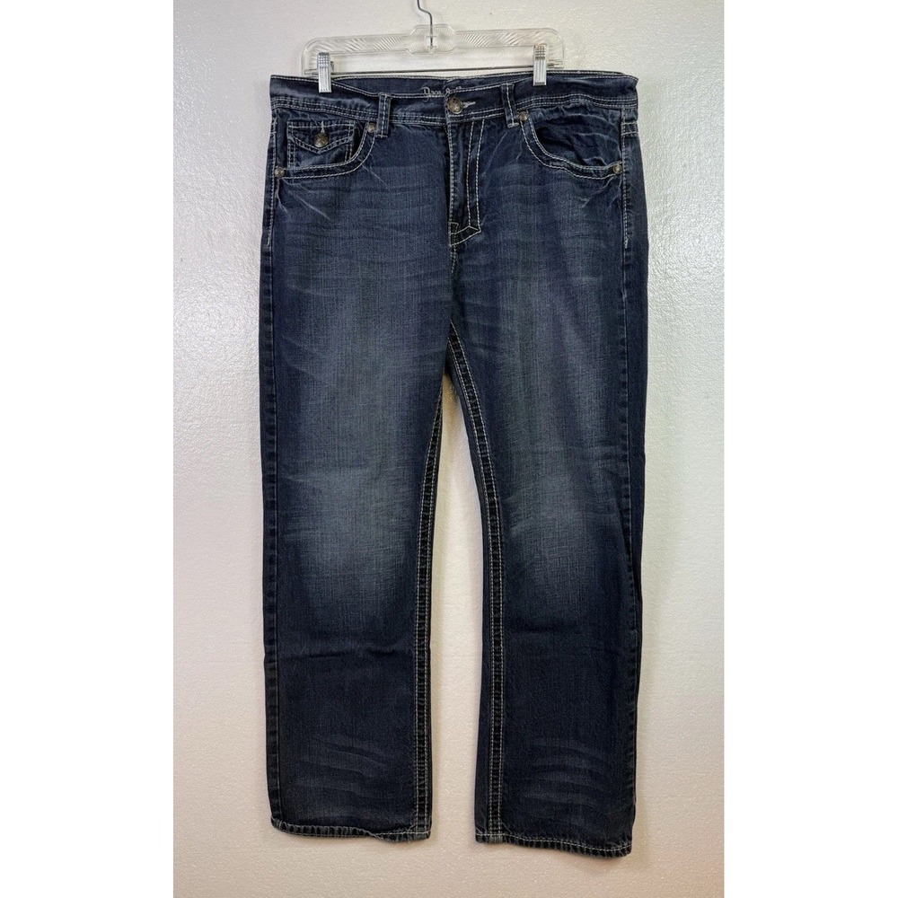 Men's Axe & Crown Jeans Mens 36/32 Blue Denim Straight Embroidered Distressed‎